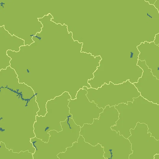 Map with Kosovo in the center and a precipitation layer on top.