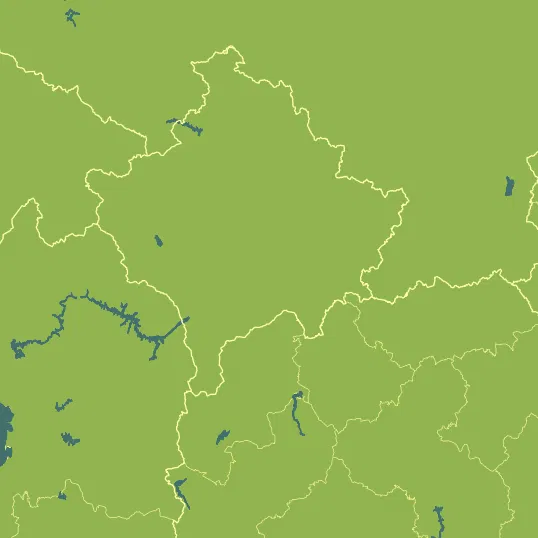 Map with Kosovo in the center and a precipitation layer on top.