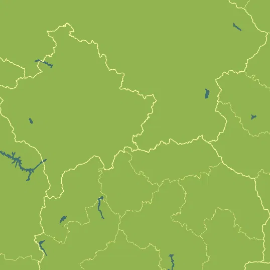 Map with Kosovo in the center and a precipitation layer on top.