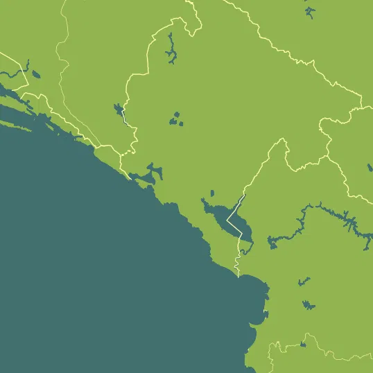 Map with Montenegro in the center and a precipitation layer on top.