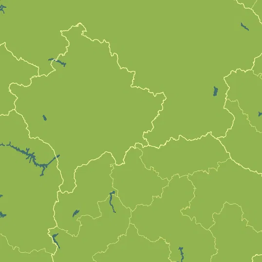 Map with Kosovo in the center and a precipitation layer on top.