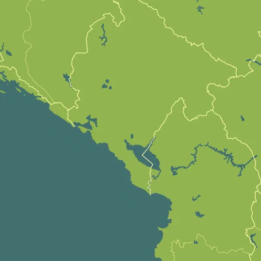 Map with Montenegro in the center and a precipitation layer on top.