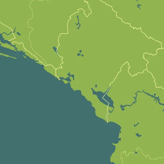 Map with Montenegro in the center and a precipitation layer on top.