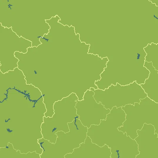 Map with Kosovo in the center and a precipitation layer on top.