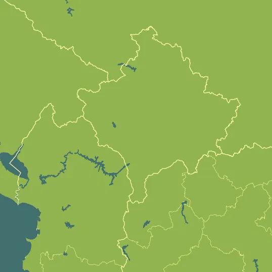 Map with Kosovo in the center and a precipitation layer on top.