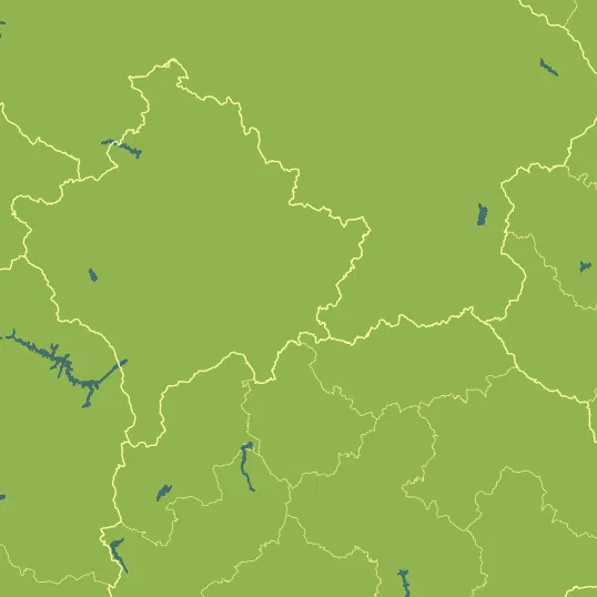 Map with Kosovo in the center and a precipitation layer on top.