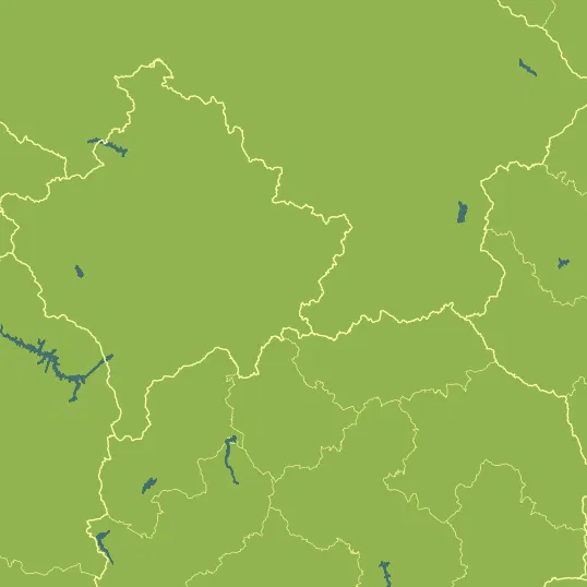 Map with Kosovo in the center and a precipitation layer on top.