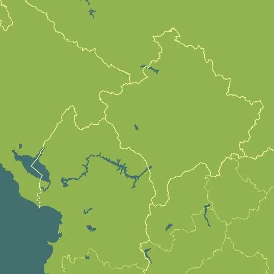 Map with Kosovo in the center and a precipitation layer on top.