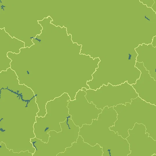 Map with Kosovo in the center and a precipitation layer on top.