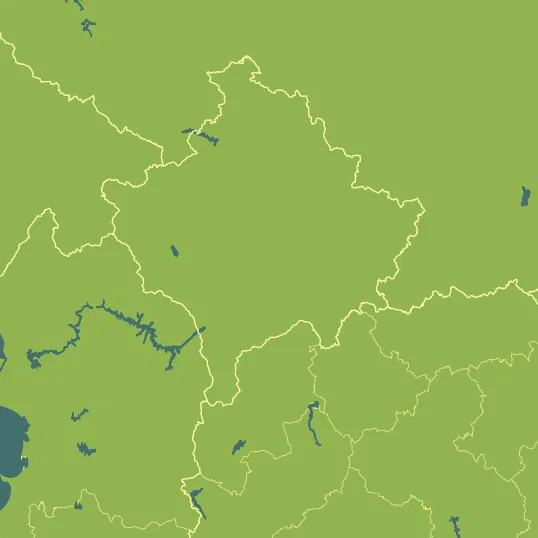 Map with Kosovo in the center and a precipitation layer on top.