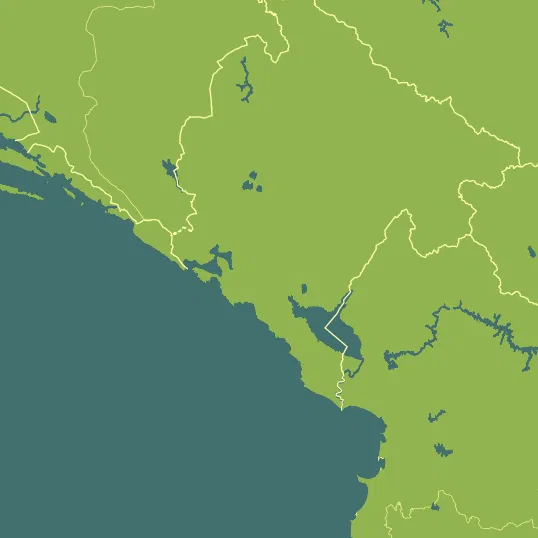 Map with Montenegro in the center and a precipitation layer on top.