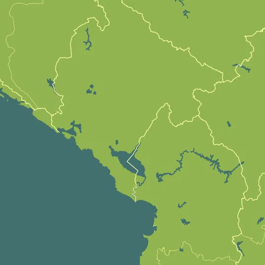 Map with Montenegro in the center and a precipitation layer on top.