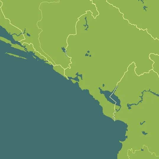 Map with Montenegro in the center and a precipitation layer on top.