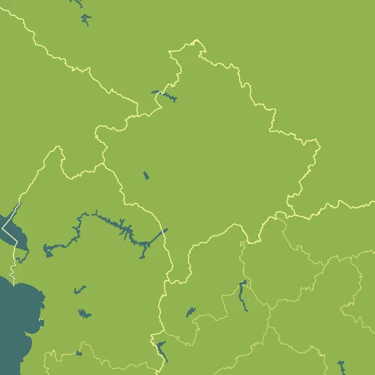 Map with Kosovo in the center and a precipitation layer on top.