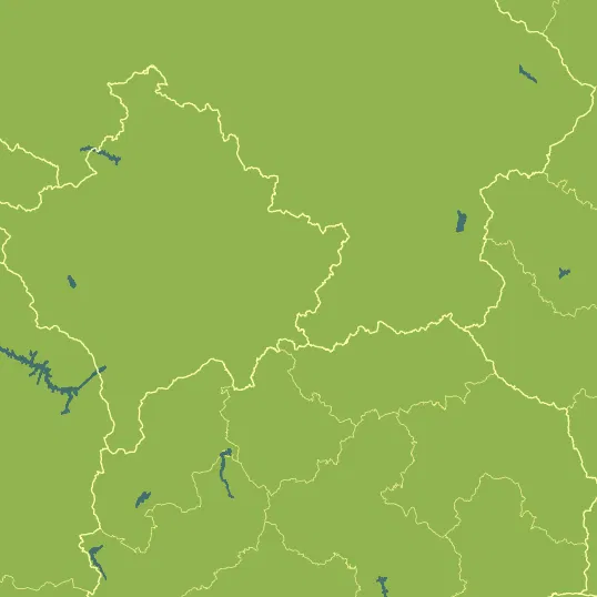 Map with Kosovo in the center and a precipitation layer on top.