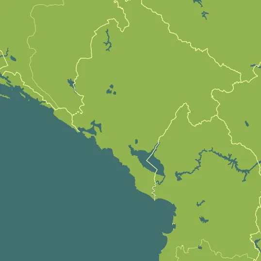 Map with Montenegro in the center and a precipitation layer on top.