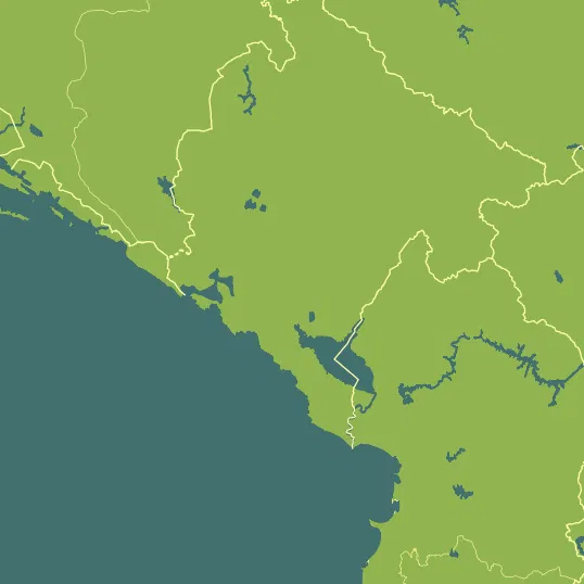 Map with Montenegro in the center and a precipitation layer on top.