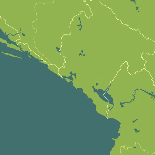 Map with Montenegro in the center and a precipitation layer on top.