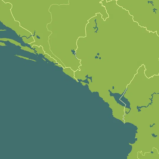 Map with Montenegro in the center and a precipitation layer on top.