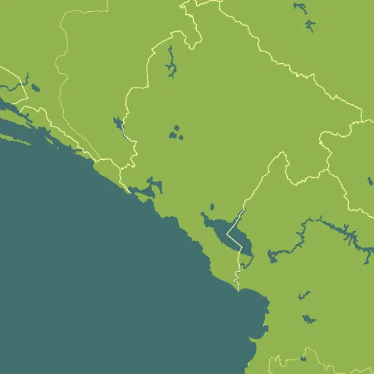 Map with Montenegro in the center and a precipitation layer on top.