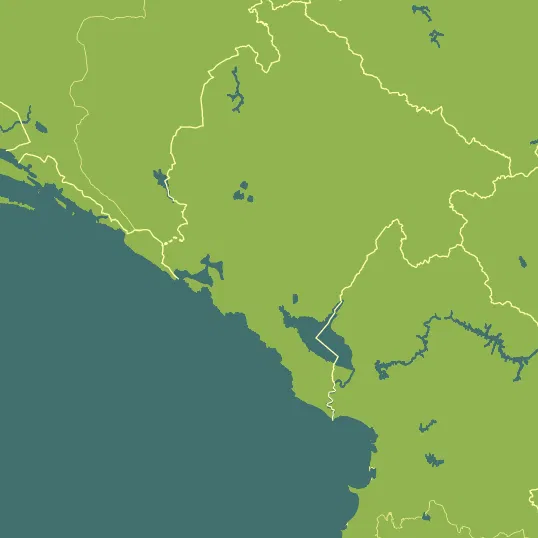 Map with Montenegro in the center and a precipitation layer on top.