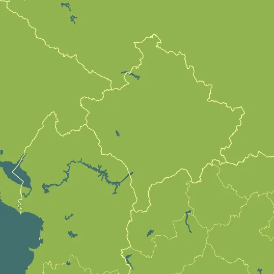 Map with Kosovo in the center and a precipitation layer on top.