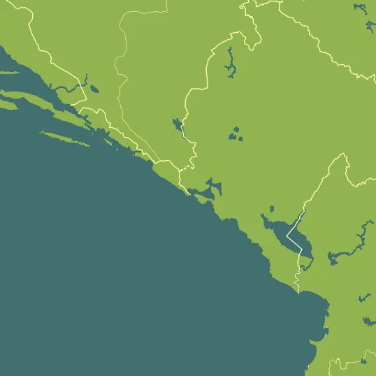 Map with Montenegro in the center and a precipitation layer on top.