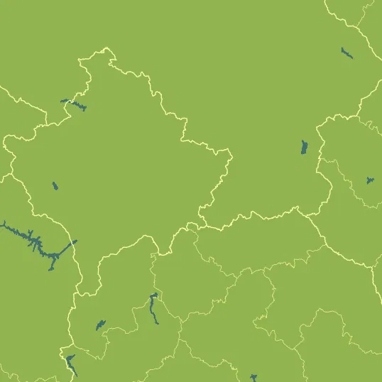 Map with Kosovo in the center and a precipitation layer on top.