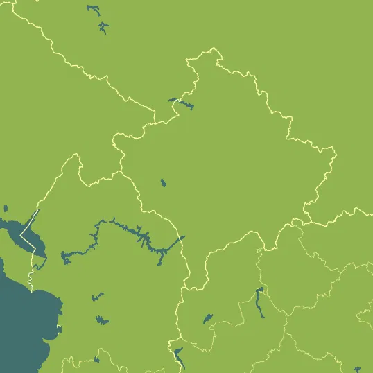 Map with Kosovo in the center and a precipitation layer on top.