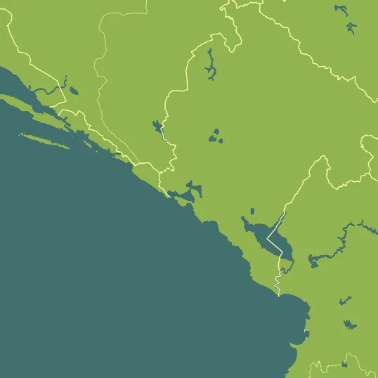 Map with Montenegro in the center and a precipitation layer on top.