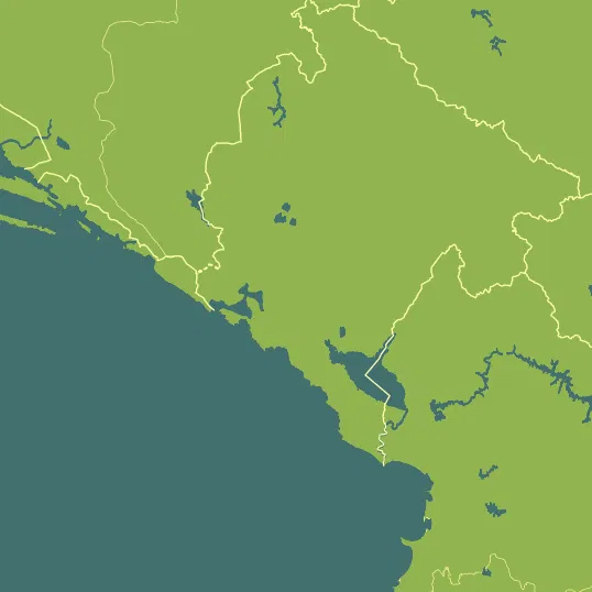 Map with Montenegro in the center and a precipitation layer on top.