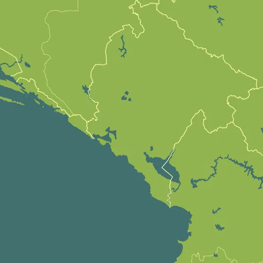 Map with Montenegro in the center and a precipitation layer on top.