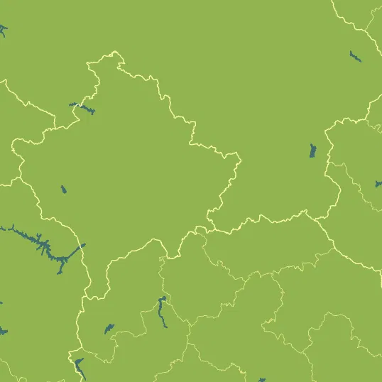 Map with Kosovo in the center and a precipitation layer on top.