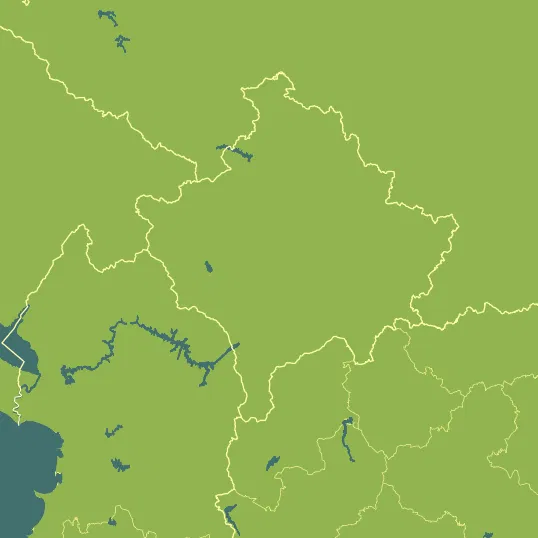 Map with Kosovo in the center and a precipitation layer on top.