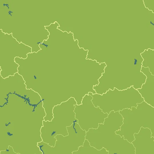 Map with Kosovo in the center and a precipitation layer on top.