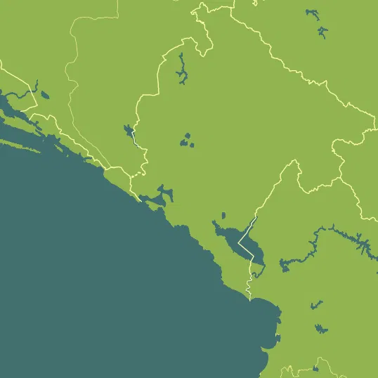 Map with Montenegro in the center and a precipitation layer on top.