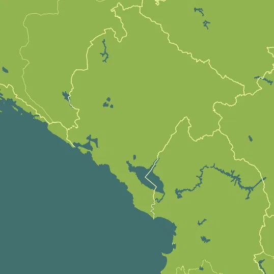 Map with Montenegro in the center and a precipitation layer on top.