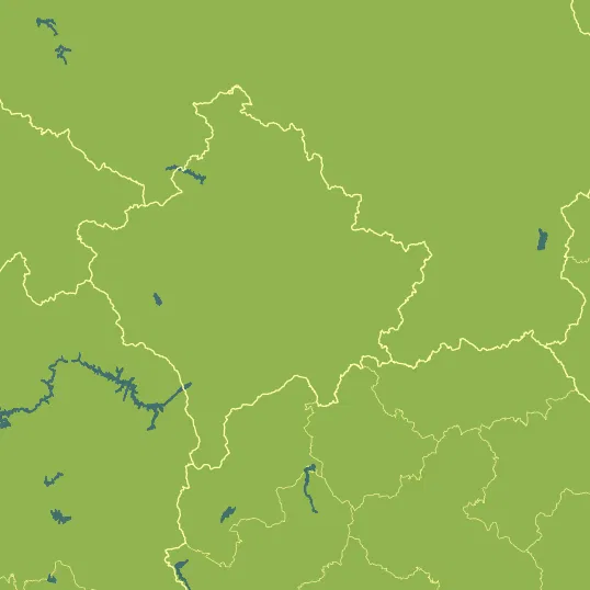 Map with Kosovo in the center and a precipitation layer on top.