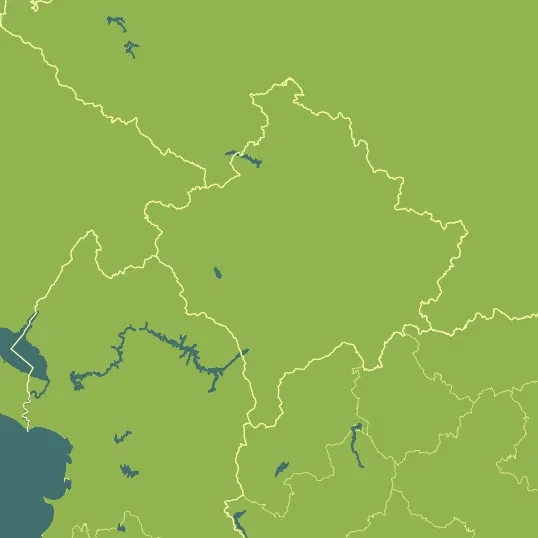 Map with Kosovo in the center and a precipitation layer on top.