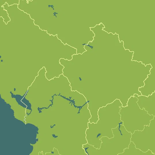 Map with Kosovo in the center and a precipitation layer on top.