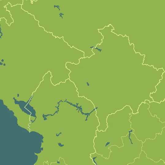 Map with Kosovo in the center and a precipitation layer on top.