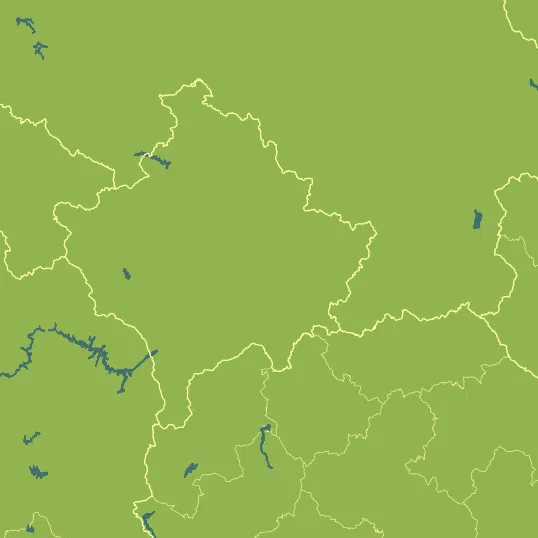 Map with Kosovo in the center and a precipitation layer on top.