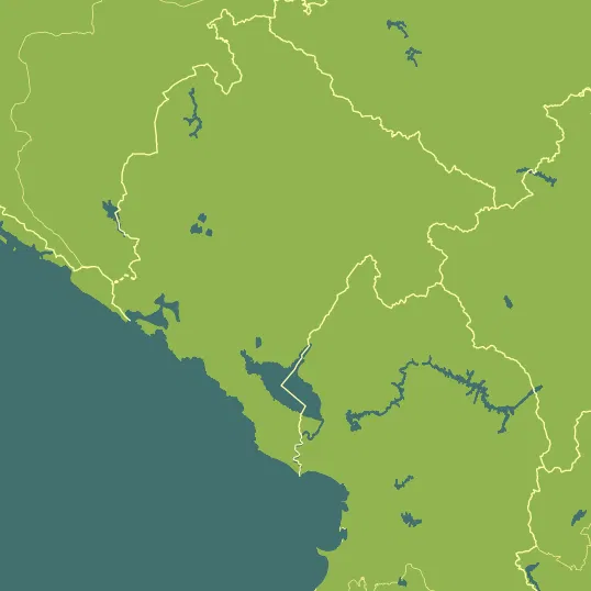 Map with Montenegro in the center and a precipitation layer on top.