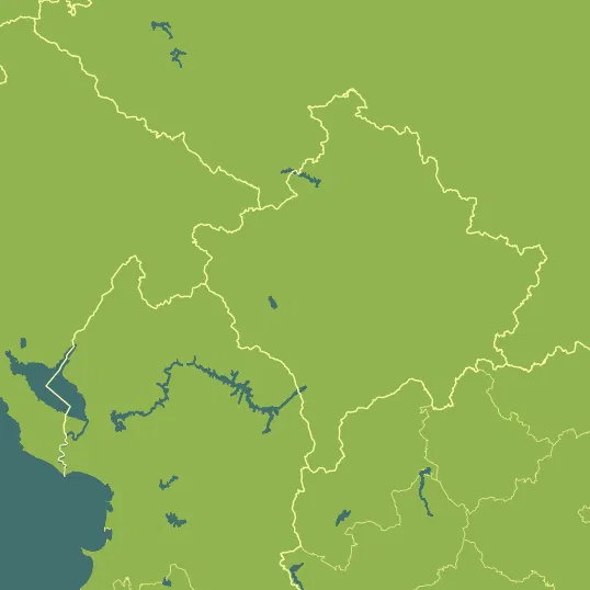 Map with Kosovo in the center and a precipitation layer on top.