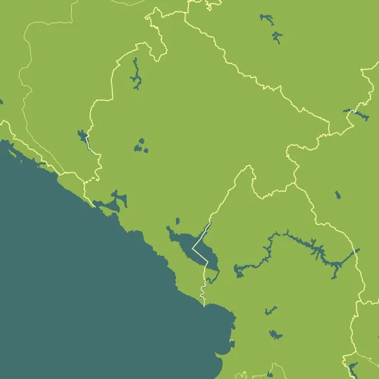 Map with Montenegro in the center and a precipitation layer on top.