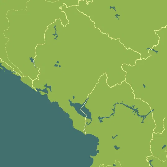 Map with Montenegro in the center and a precipitation layer on top.