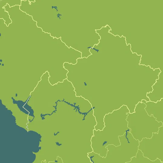 Map with Kosovo in the center and a precipitation layer on top.