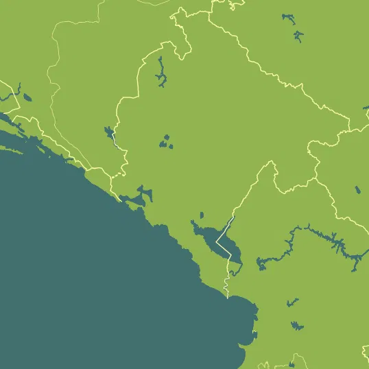 Map with Montenegro in the center and a precipitation layer on top.