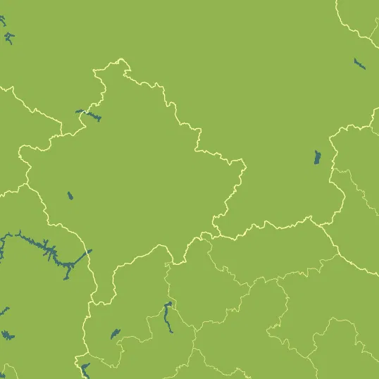 Map with Kosovo in the center and a precipitation layer on top.