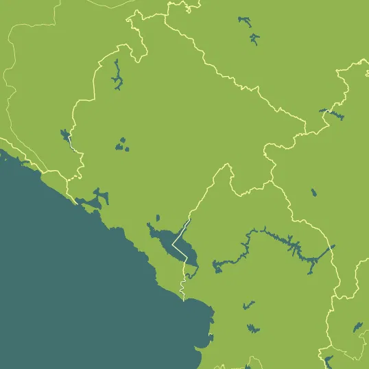 Map with Montenegro in the center and a precipitation layer on top.